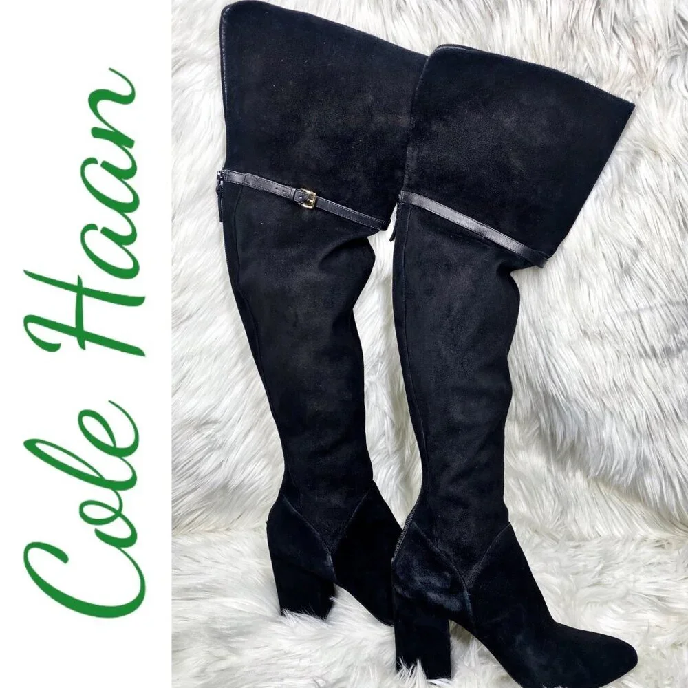COLE HAAN DARCIA Over-the-Knee Black Suede Boot, Size 7